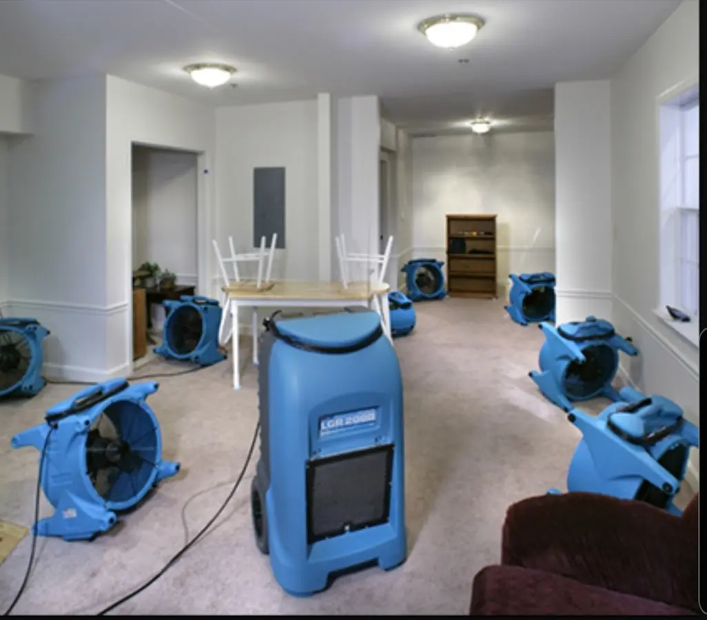 Air movers and dehumidifier setup for Water Extraction & Removal in Hope